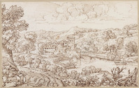 K VI 113
<br/>
Kasteel met waterpoort aan rivier
<br/>
<em>Onofri, Crescenzio (1634-1714)</em>